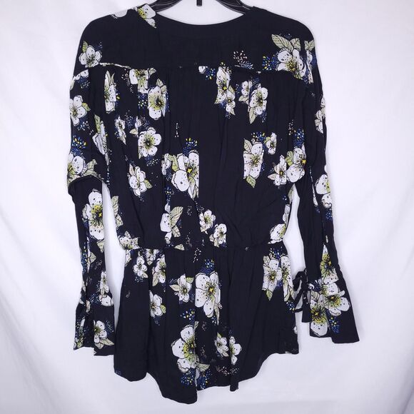 Free People Top Small Floral Black Tuscan Dreams Gathered Waist - Picture 5 of 11